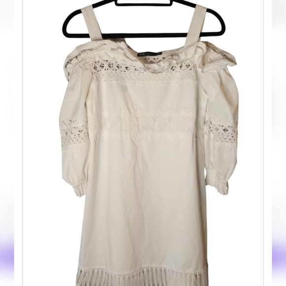 Ina Anthropologie Dress White Off Shoulder Embroidered Med Coastal Cottage Core - Picture 3 of 13